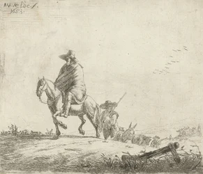 Lovas és pásztor marhákkal a földúton, 1653
