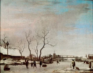 Riviere Gelee korcsolyázókkal Adriaen Van de Velde festménye le jeune (1636-1672) 1668 Dim. 23x30 cm Párizs, Musée du Louvre