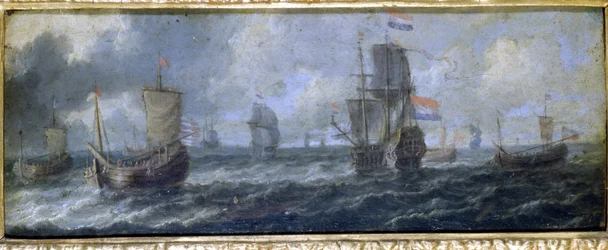 A holland haditengerészet. A. van de Velde olajfestménye. 17. század.Museo del Castello de Milan