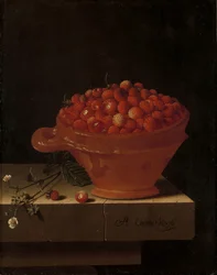 Egy tál eper kőtalapzaton, 1696