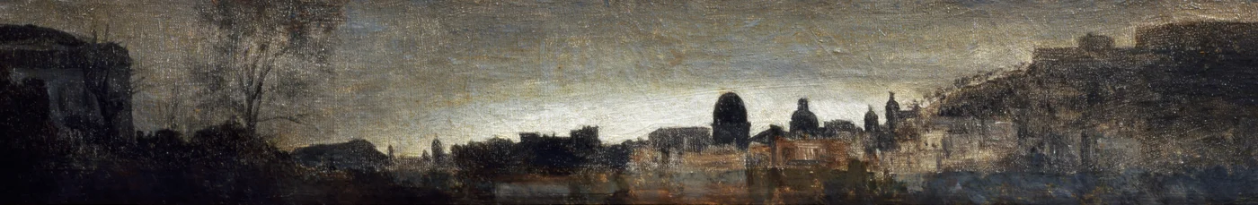 Nápoly látképe, kb. 1865, Adriano Cecioni (1836-1886), olajtábla, 9x56 cm. Olaszország