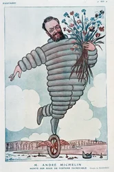 Andre Michelin és Bibendum rajzfilmje - Adrien Barrere (1877-1931) illusztrációja a "Fantasio"-ban 1923.07.01-től