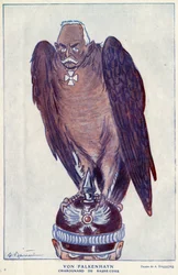 Erich von Falkenhayn (1861-1922) német tábornok (Charognard alsó udvar) rajzfilmje a „Fantasio” című filmben 1916 - Illusztráció: Adrien Barrere (1877-1931)