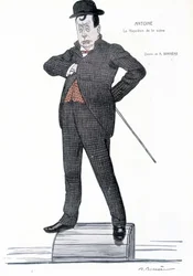Andre Antoine (1858-1943) francia rendező, színész, teoretikus és színházi rendező portréja – A. Barrere rajza – a „” Fantasio” című filmben”, 1907.01.06.