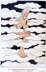 Luigi Pirandello (1867 - 1936) olasz drámaíró portréja - Illusztráció: Adrien Barrere (1877-1931) a „Fantasio” című filmben, 1925.08.01.