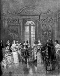 Színházi ábrázolás: „Versailles rögtönzöttje”” Moliere. Párizs, Comedie Francaise
