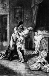 Adrien Moreau (1843-1906) metszete, amely Francois Marie Arouet dit Voltaire (1694-1778) „” Candide”-ját illusztrálja.