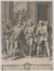 Krisztus megkorbácsolása, kétoldalt korbácsolókkal, erkélyről figyelő alakokkal..., 1593.