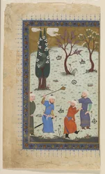 Egy herceg trónoló kísérőkkel körülvéve, 1425-30