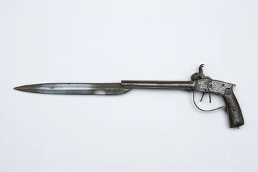 Dupla csövű ütős pisztoly, 1840 körül (acél, sárgaréz és kürt)