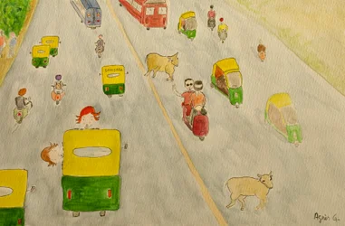 The Voyage, Delhi, 2015, akvarell papíron
