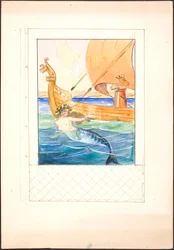Illustration til Oehlenschläger med havfrue og en konge på et skib indpasset i rammeudkast   1277417   hu       hungarian Successfully Translated  Original: Beauties Parodying the Seven Sages - A Selection of Younger Courtesans (Shichi kenjin yatsushi biji