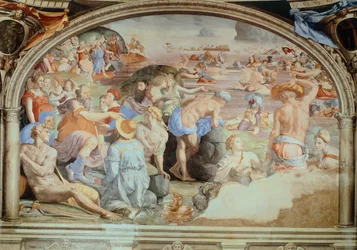 Átkelés a Vörös-tengeren, Agnolo Bronzino (1503-1572) freskója. Toledói Eleonóra kápolnája, Palazzo Vecchio, Firenze. Olaszország