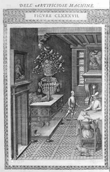 Szökőkút hamis madarak énekével. Ez Agostino Ramelli projektje a „Diverse and Artificosis Machine” szerint”. Milánó 1600.