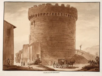 Horatii és Curiatii sírja, 1833 (barna mosással készült rézkarc)