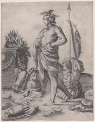 Egy fiatal hős egy oltár közelében, kb. 1514-36.
