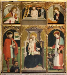 Poliptichon a Madonna és gyermeke Szent Juliánnal és Szent Bernárddal