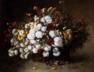 Csendélet virágokkal (csillagvirág). Aime Perret (1847-1927) festménye Magángyűjtemény.