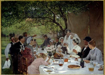 Esküvői lakoma Yport-ban, Albert Fourie (1854-1937) festménye, 1886, nap, 3,89 x 2,53 m, Rouen, Szépművészeti Múzeum