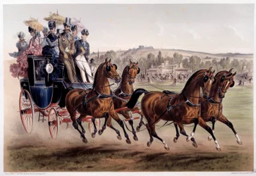 Postavezető, a versenyek visszatérése Albert Adam (1833-?) 19. századi Párizs, Musee Carnavalet nyomata