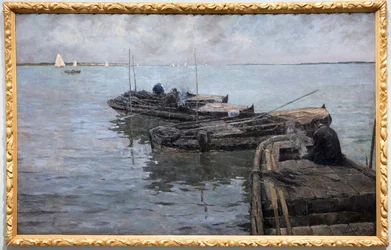 Az Alsó-Scheldén, utolsó sugarak, kikötött halászok