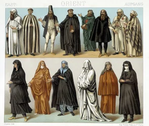 Szerzetesek és vallásos jelmezek a Közel-Keleten a 19. században. Illusztráció: Racinet „Le costume historique” című könyvében