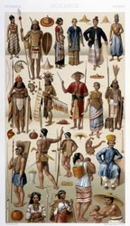 Malajzia és Polinézia (Óceánia) népe. Illusztráció: Racinet „Le costume historique” című könyvében