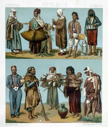 Afrika népszerű jelmezei. Illusztráció Racinet „A történelmi kosztüm” című művében