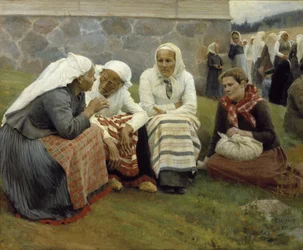 Nők a Ruokolahti templomon kívül