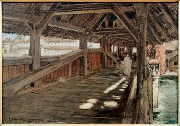 A halottak táncának hídja (Spreuerbrucke) Luzernben. Albert Goodwin (1845-1932) festménye. Olaj, vászon. Magángyűjtemény.