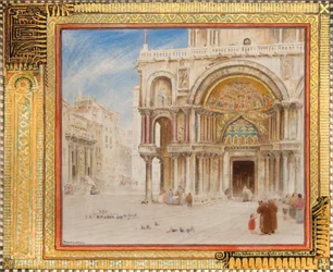 Péter és János a templom kapujában, San Marco, Velence, 1872 körül (akvarell)
