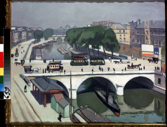""A Saint Michel híd Párizsban és a Quai des Grands Augustins"" (Saint-Michel Bridge in Paris. Quai des Grands-Augustins). Pierre Albert Marquet (1875-1947) festménye (Fauvizmus) 1908 Olaj, vászon. Moszkva, Puskin Múzeum