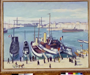 Marseille kikötője a komphíddal (festmény) XX