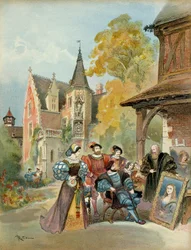 I. Ferenc király (1494-1547) megvásárolja a Mona Lisát Leonardo da Vincitől (1452-1519), az amboise-i királyi kastély közelében, 1516 és 1519 között. Illusztráció