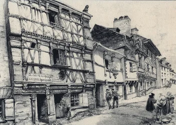 Rue Fardel a Saint Brieuc (Saint-Brieuc) - Ó-Franciaország - Bretagne - szöveg, rajzok és litográfiák, Albert Robida (1848-1926), dátum nélküli 19. század vége