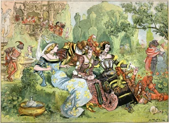 A „Gargantua” jelenete, Robida illusztrációja Francois Rabelais teljes műveihez, a Librairie Illustree kiadásában, 1885