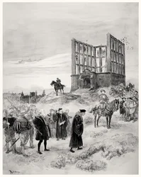 Jacques de Semblancay felügyelőt (kb. 1445-1527) halálra ítélték, felment a Montfaucon Gibbetbe, 1909 (papíron wc)