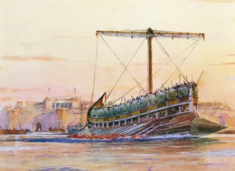 Asszíriai gálya, Albert Sebille (1874-1953) akvarellje.