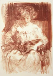 Mrs. H. V. Milbank a Ferby Lodge-ban Bebearrel, 1907 körül