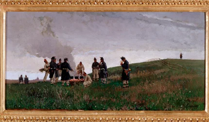 A tűz körül. Az olasz hadsereg katonáinak bivakja (olaj, vászon