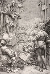 Keresztelő Szent János prédikál a sivatagban (metszet)