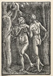 Az ember bukása és megváltása: Ádám és Éva megeszik a tiltott gyümölcsöt, c. 1515.