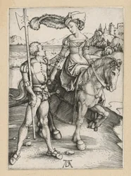 Landsknecht és fiatal hölgy lóháton