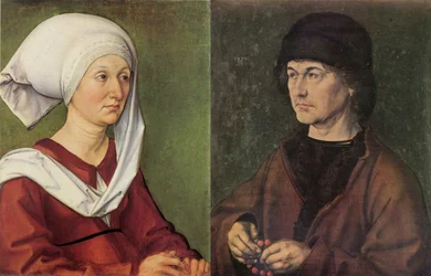 Fotómontázs: Dürer szüleinek portré-diptichonja.