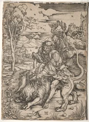 Sámson megöli az oroszlánt, c. 1496-1497.
