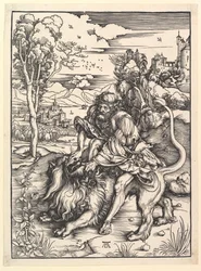 Sámson, az oroszlánt bontogatva, kb. 1497-98.