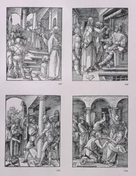 A „Kis passió” sorozat (az óramutató járása szerint): Krisztus Pilátus előtt; Krisztus Heródes előtt; Megostorozás; Töviskoronázás, megjelent 1511-ben