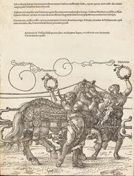 Maximilian I. diadalszekere A nagy diadalkocsi [8/6. tábla], 1523, latin kiadás.