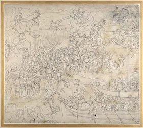 A támadás Rorschach közelében, a Konstanzi-tónál, 1500 körül (toll és tinta papíron)