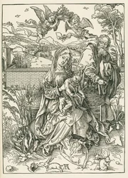A Szent Család három nyúllal, 1497 körül (fametszet)
